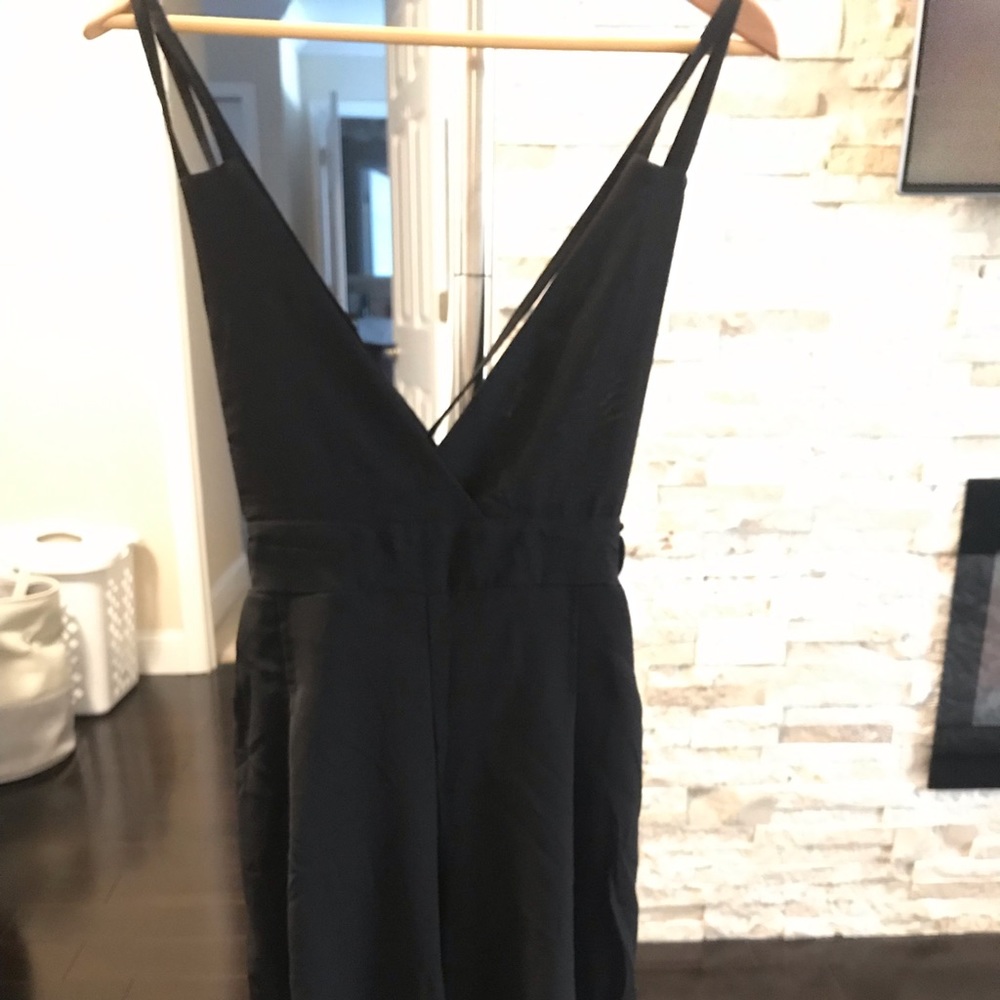 Black skinny strap cropped jumpsuit